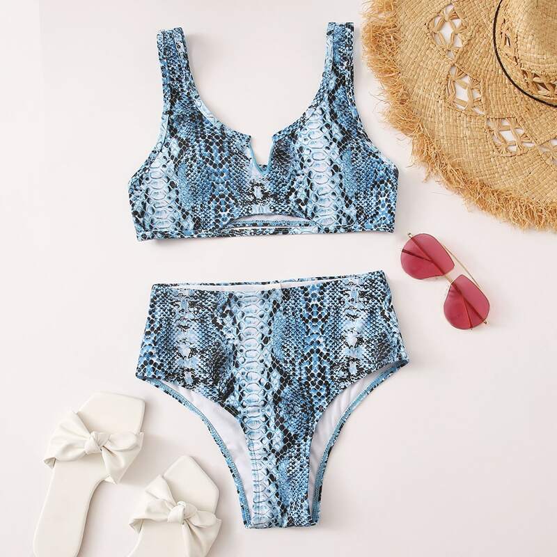 

Snake Skin High Waisted Bikini Swimsuit, Multicolor
