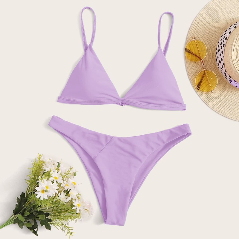 

Solid Triangle Bikini Swimsuit, Lilac purple