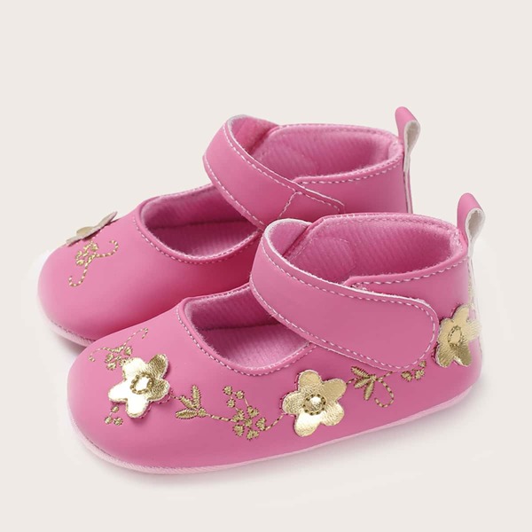

Baby Girl Floral Appliques Flats, Pink