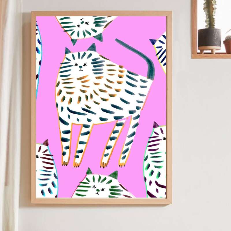 

Cartoon Cat Print Wall Painting Without Frame, Multicolor