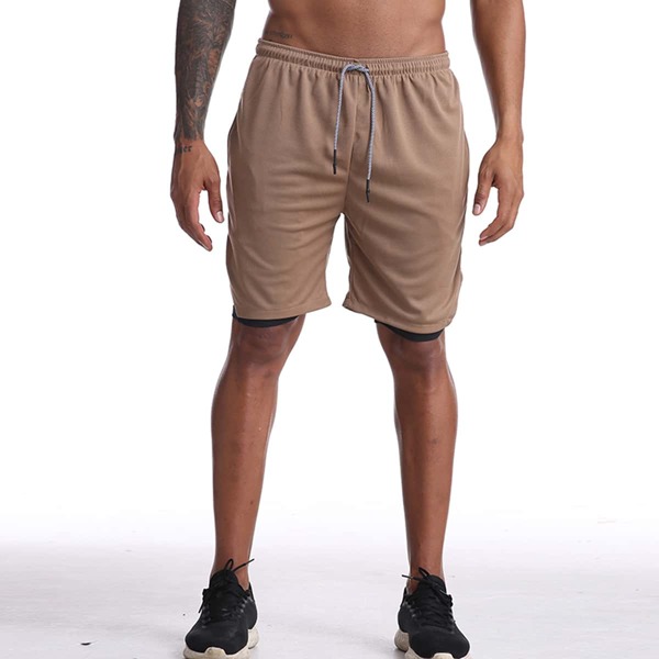 

Men 2 in 1 Athletic Shorts With Phone Pocket, Khaki
