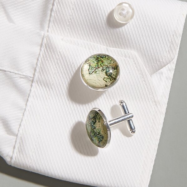 

Men Map Pattern Cufflinks, Multicolor