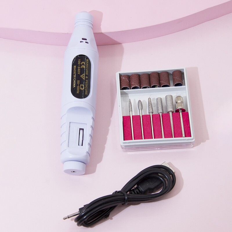 

1pc Nail Polisher With 6pcs Polishing Heads, White