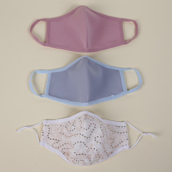 

3pcs Lace Face Masks, Pink