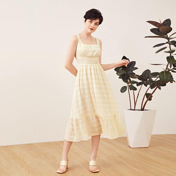 

Ruffle Hem Shirred Waist Slip Dress, Yellow