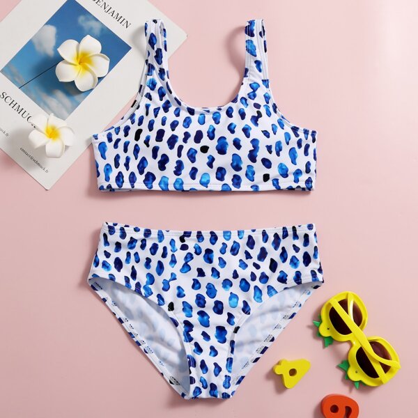

Girls Allover Graphic Bikini Swimsuit, Multicolor