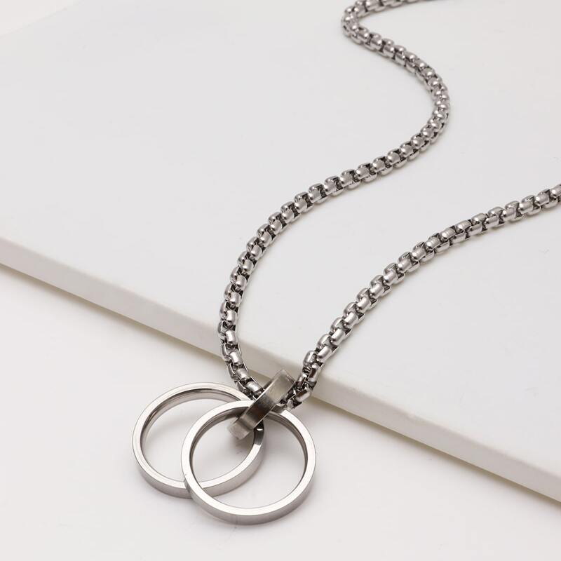 

Guys Ring Charm Necklace, Silver