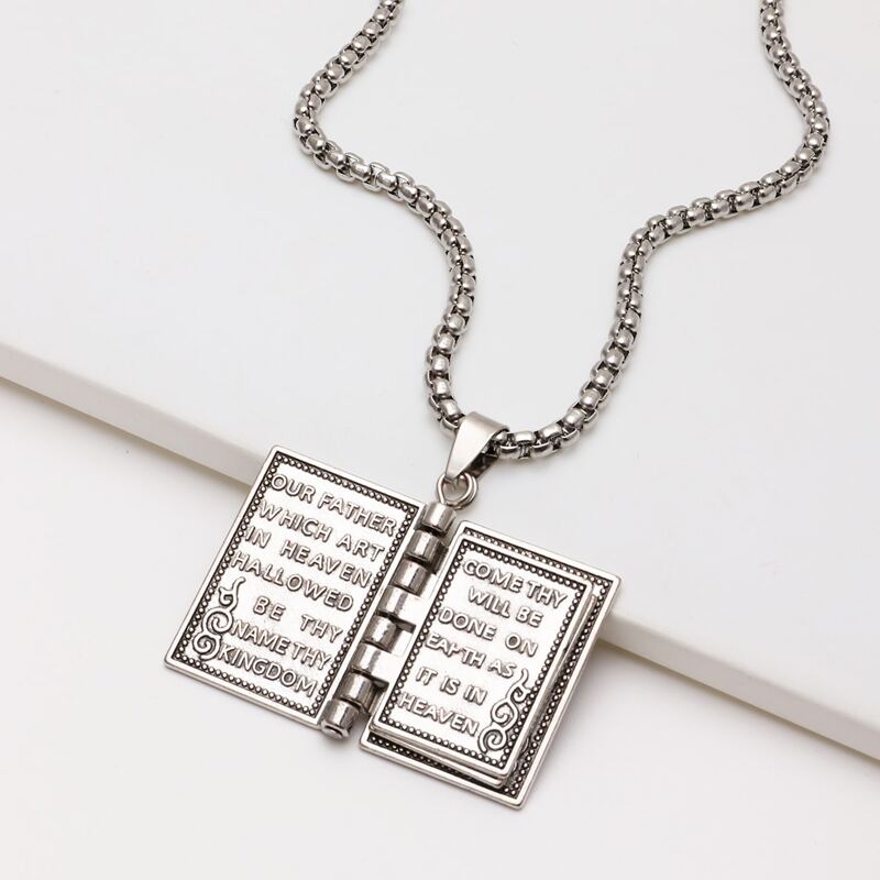 

Guys Book Pendant Necklace, Silver