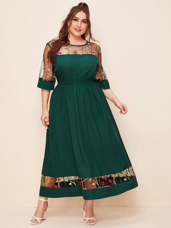 Plus Contrast Embroidery Mesh A-line 