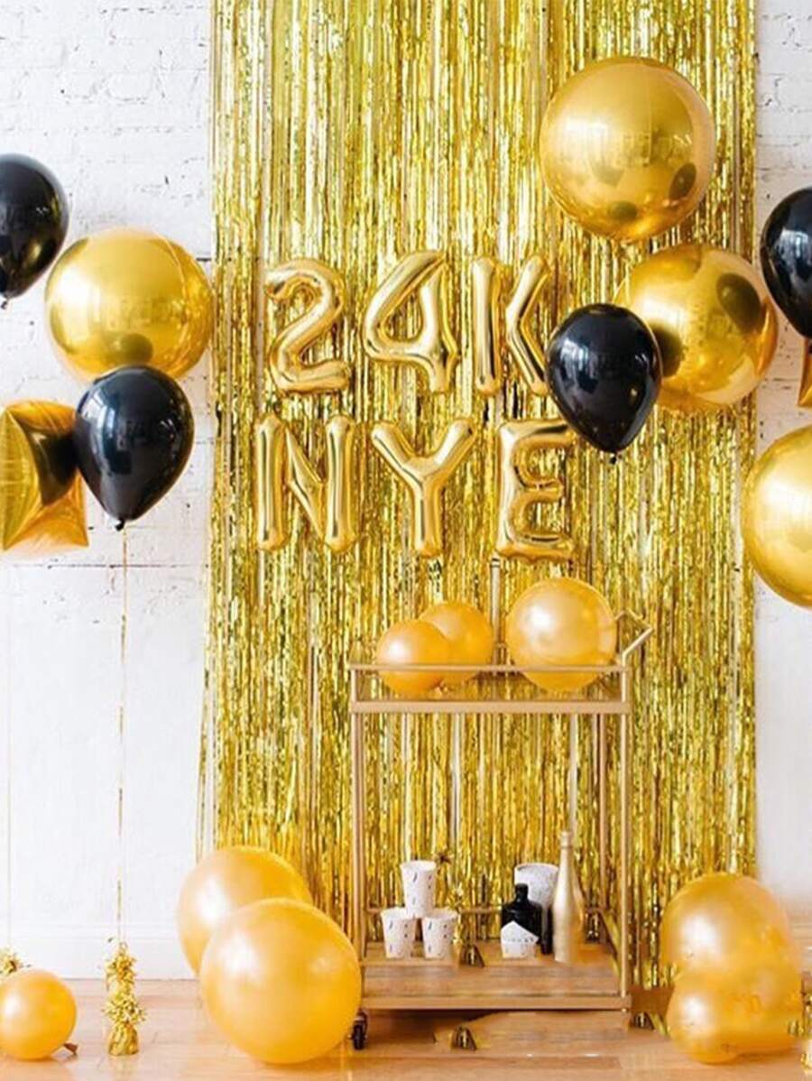 1pc Party Backdrop Metallic Foil Fringe Tinsel Curtain Adult Kids Birthday Party Wedding Decoration Baby Shower Favor Supplies - Multicolor - View 1