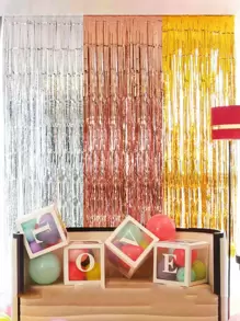 1pc Party Backdrop Metallic Foil Fringe Tinsel Curtain Adult Kids Birthday Party Wedding Decoration Baby Shower Favor Supplies - Multicolor - View 3