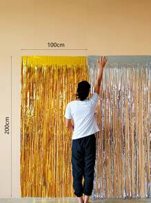 1pc Party Backdrop Metallic Foil Fringe Tinsel Curtain Adult Kids Birthday Party Wedding Decoration Baby Shower Favor Supplies - Multicolor - View 4