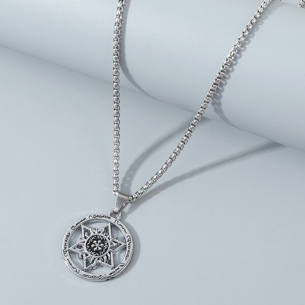 

Men Round Charm Necklace, Silver