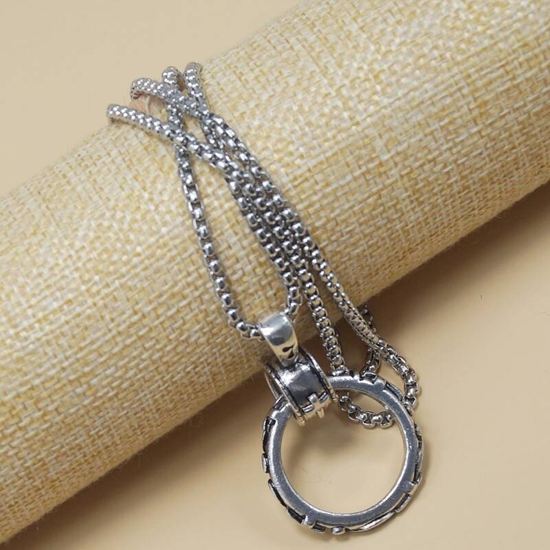 

Guys Cross Round Charm Necklace, Silver