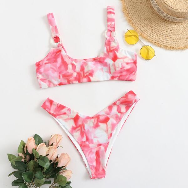 

Tie Dye High Cut Bikini Swimsuit, Baby pink