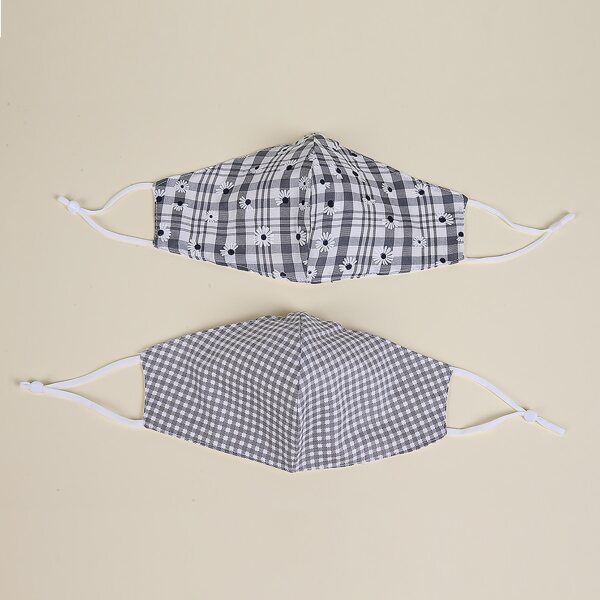 

2pcs Plaid Pattern Face Masks, Black and white