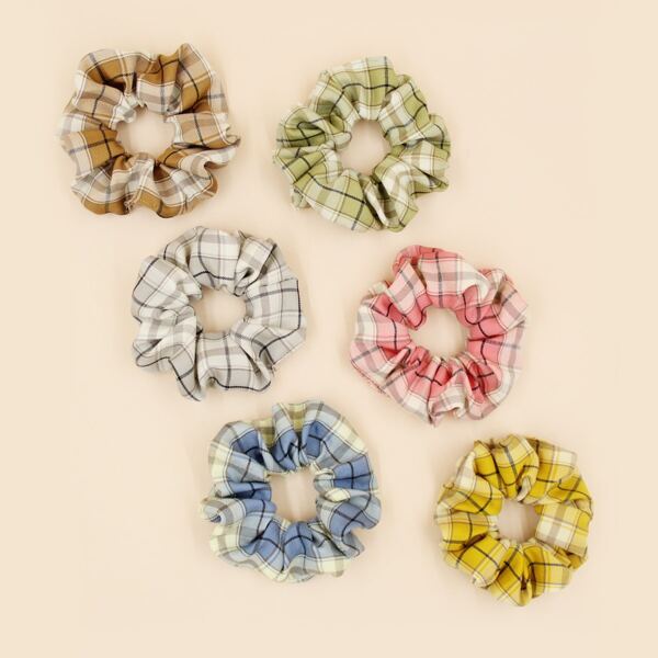 

6pcs Plaid Pattern Scrunchie, Multicolor