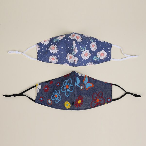 

2pcs Daisy Pattern Face Masks, Blue
