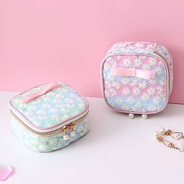 

1pc Flower Decor Cosmetic Storage Bag, Multicolor