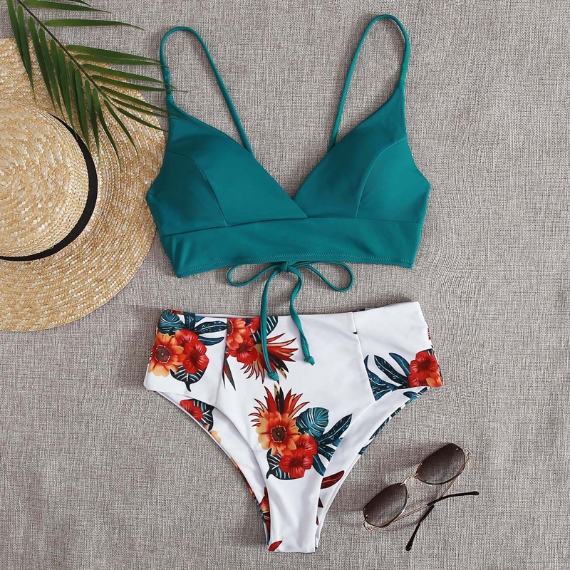 

Floral Tie Back Bikini Swimsuit, Multicolor