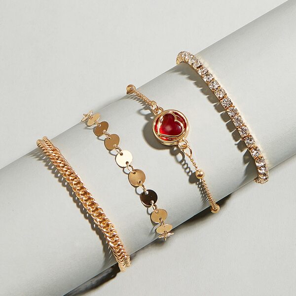 

4pcs Rhinestone Decor Bracelet, Gold