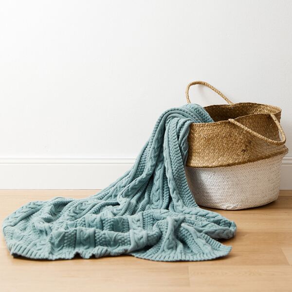 

1pc Plain Knitted Blanket, Cadet blue