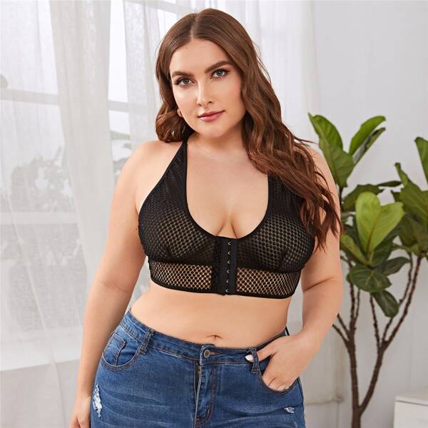 

Plus Sheer Mesh Bralette, Black