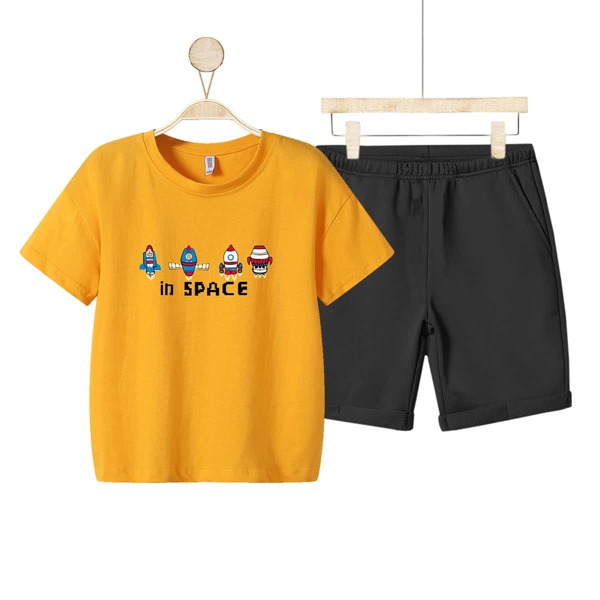 

Boys Rocket And Letter Graphic Tee & Shorts, Multicolor