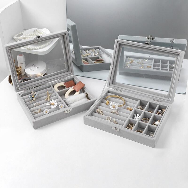 

1pc Solid Jewelry Storage Box, Grey