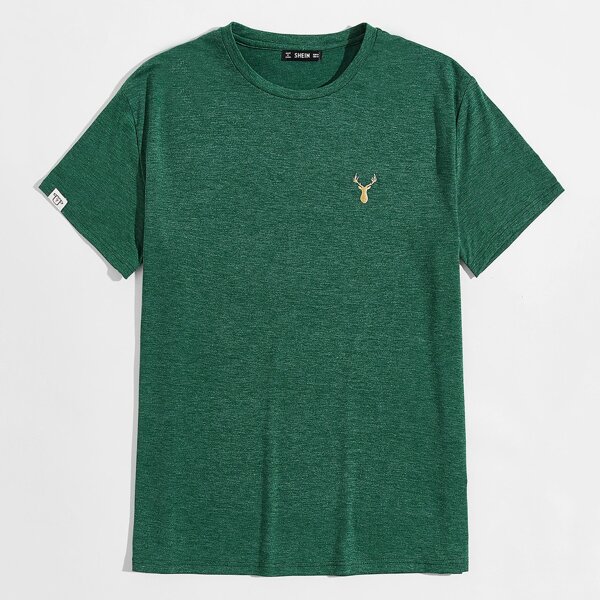 

Men Patch Detail Deer Embroidered Tee, Dark green