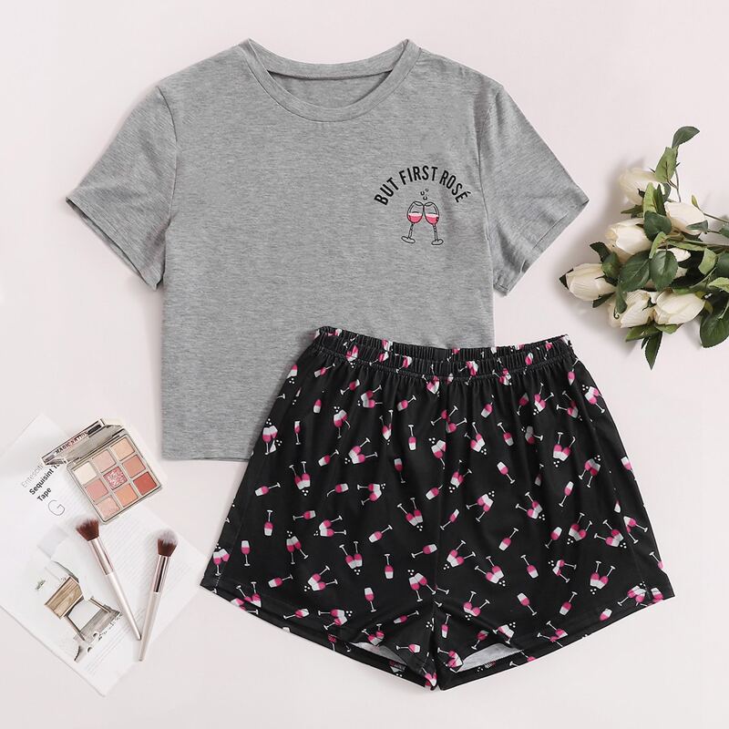 

Letter & Cartoon Graphic PJ Set, Multicolor