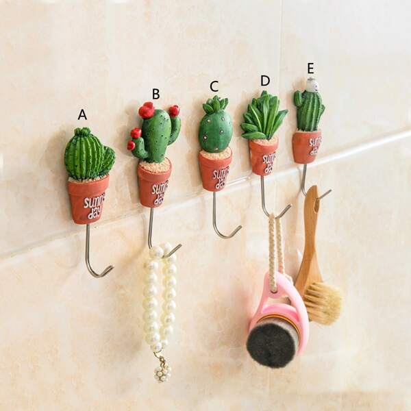 

1pc Potted Cactus Design Wall Hook, Multicolor