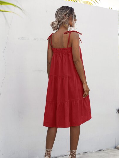 Tie Shoulder Solid Cami Dress