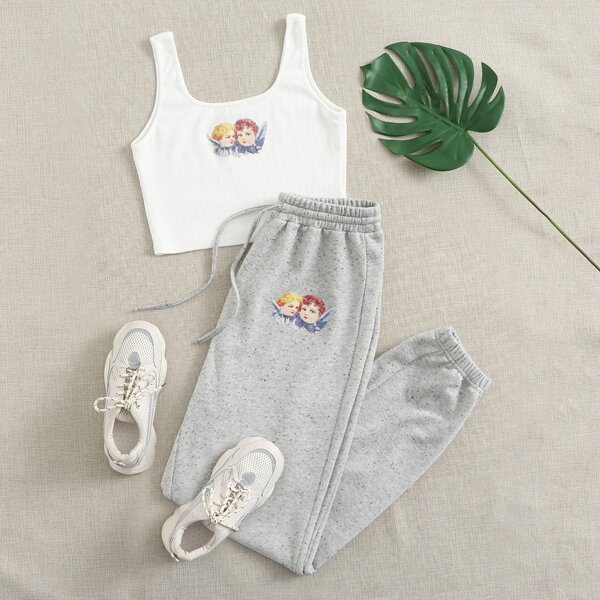 

Cherub Graphic Crop Top & Joggers Set, Multicolor