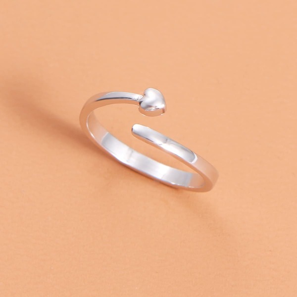 

Heart Decor Cuff Ring, Silver