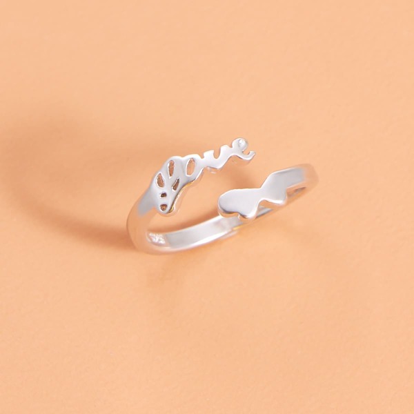 

Letter Decor Cuff Ring, Silver