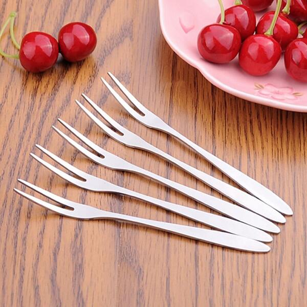 

10pcs Stainless Steel Fruit Fork, Silver