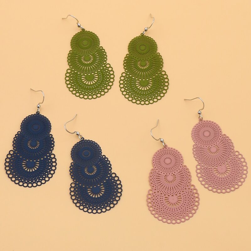 

3pairs Hollow Out Drop Earrings, Multicolor