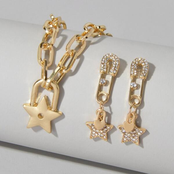

3pcs Star Charm Jewelry Set, Gold
