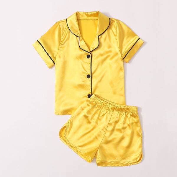 

Toddler Girls Satin Contrast Binding PJ Set, Yellow