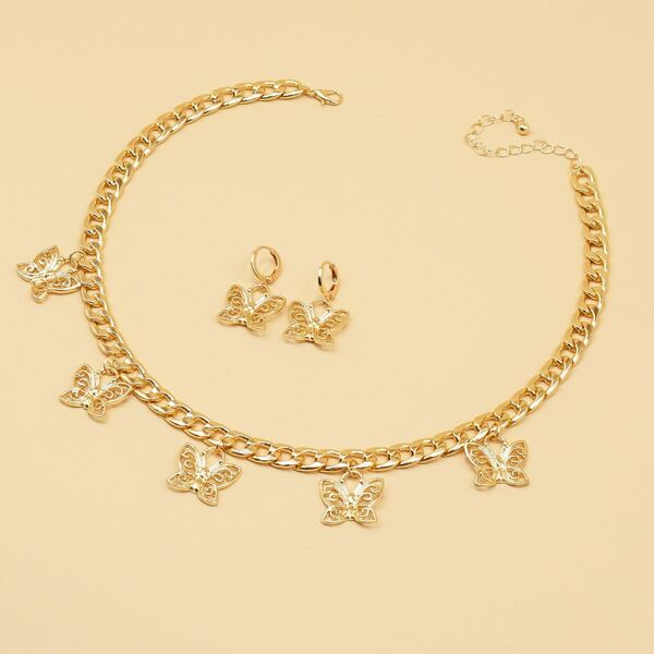 

Комплект ювелирных изделий с бабочкой 3шт, Золотистый