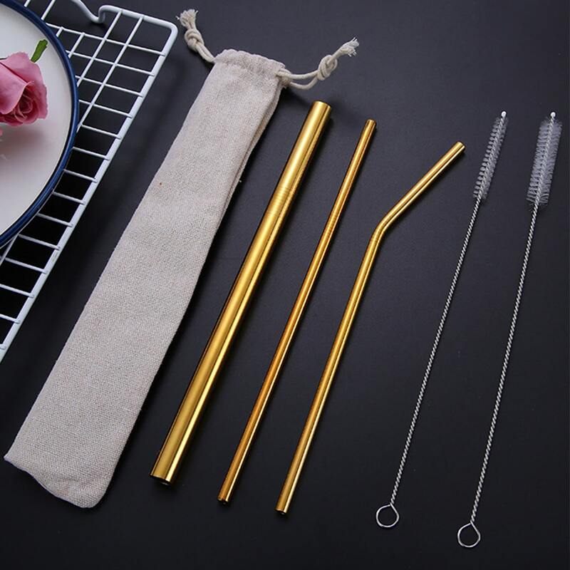 

5pcs Stainless Steel Straw Set, Gold