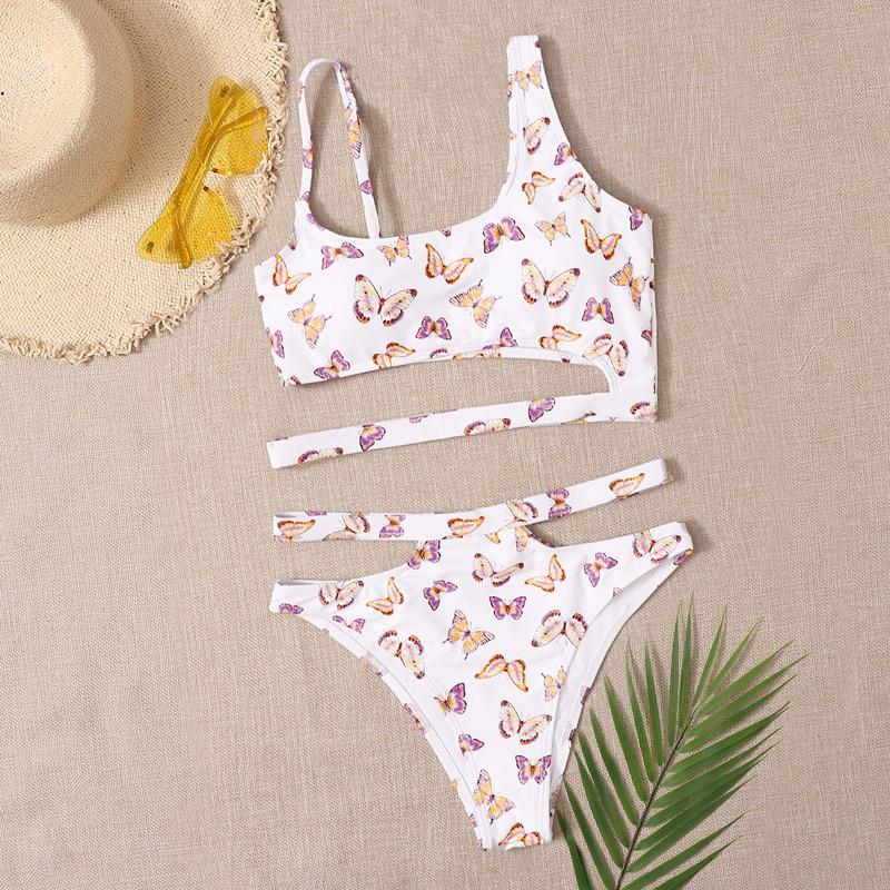

Butterfly Print Cut-out Bikini Swimsuit, Multicolor