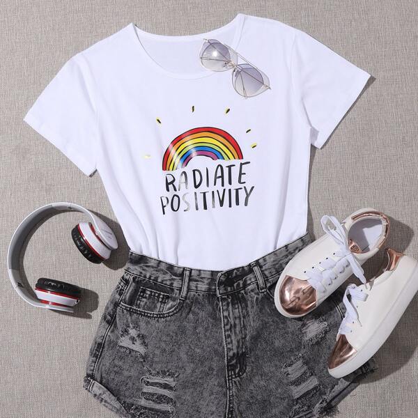 

Rainbow And Letter Graphic Tee, White