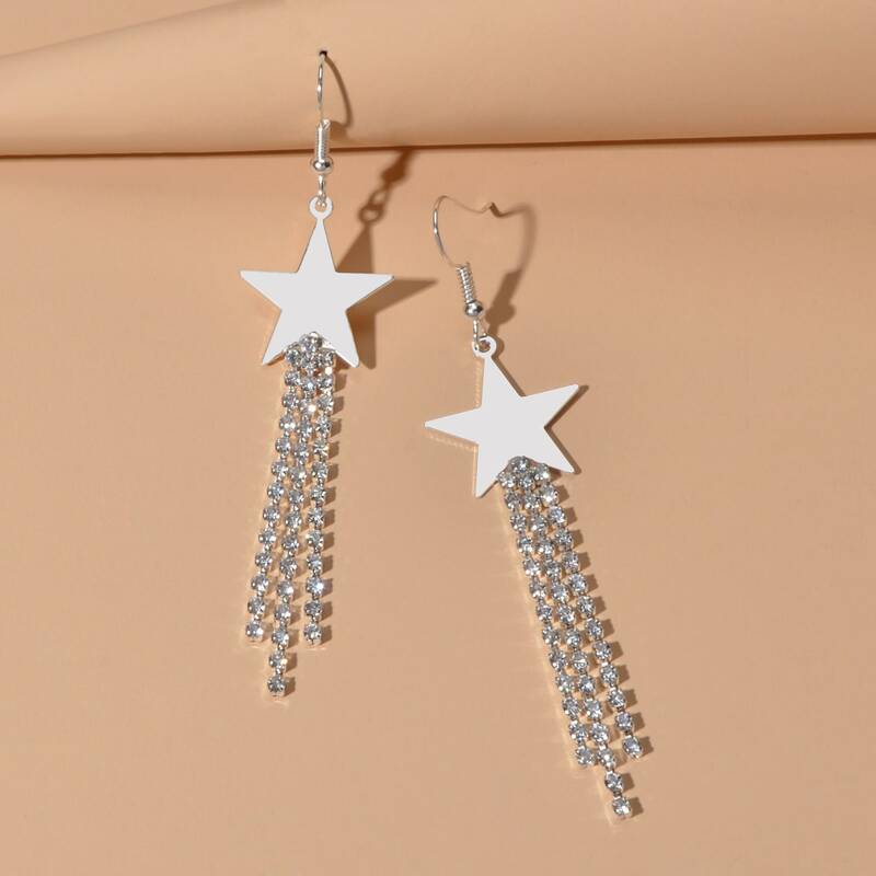 

Star Tassel Drop Earrings, Silver