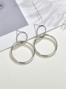 圓形扣環耳墜 - 銀色 - 查看 1