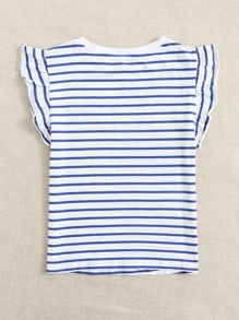 Soleia Ruffle Armhole Striped Top - Blue and White - View 2
