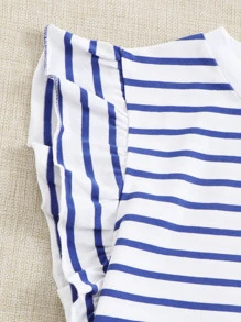 Soleia Ruffle Armhole Striped Top - Blue and White - View 4