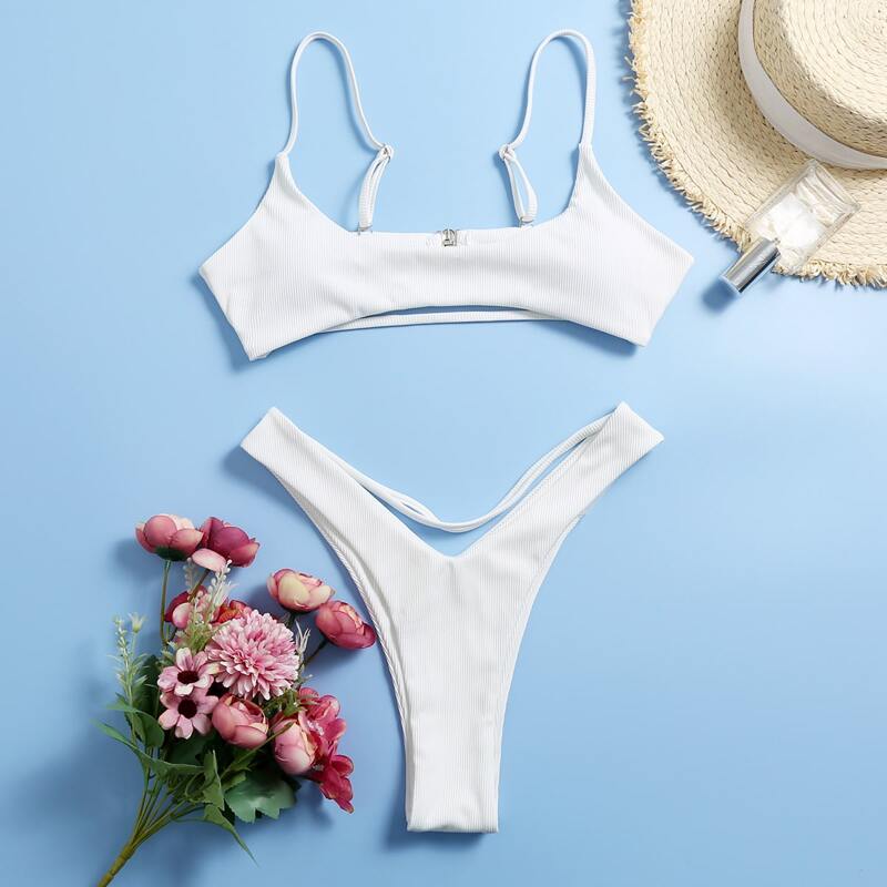

Rib High Cut Bikini Swimsuit, White