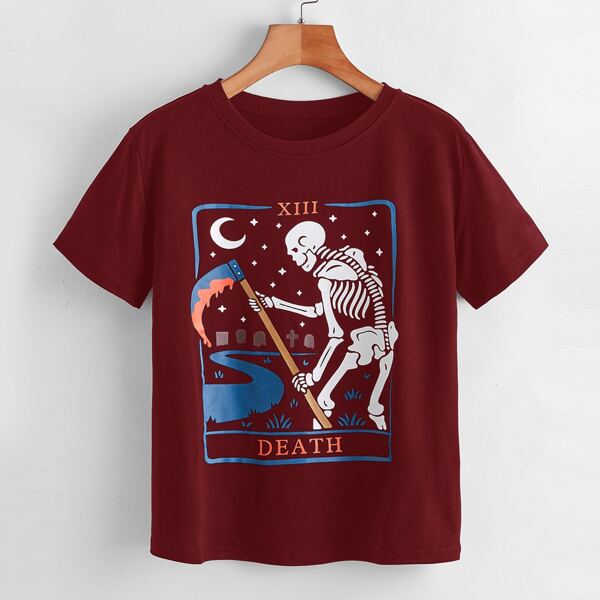 

Skull & Sickle Print Tee, Burgundy
